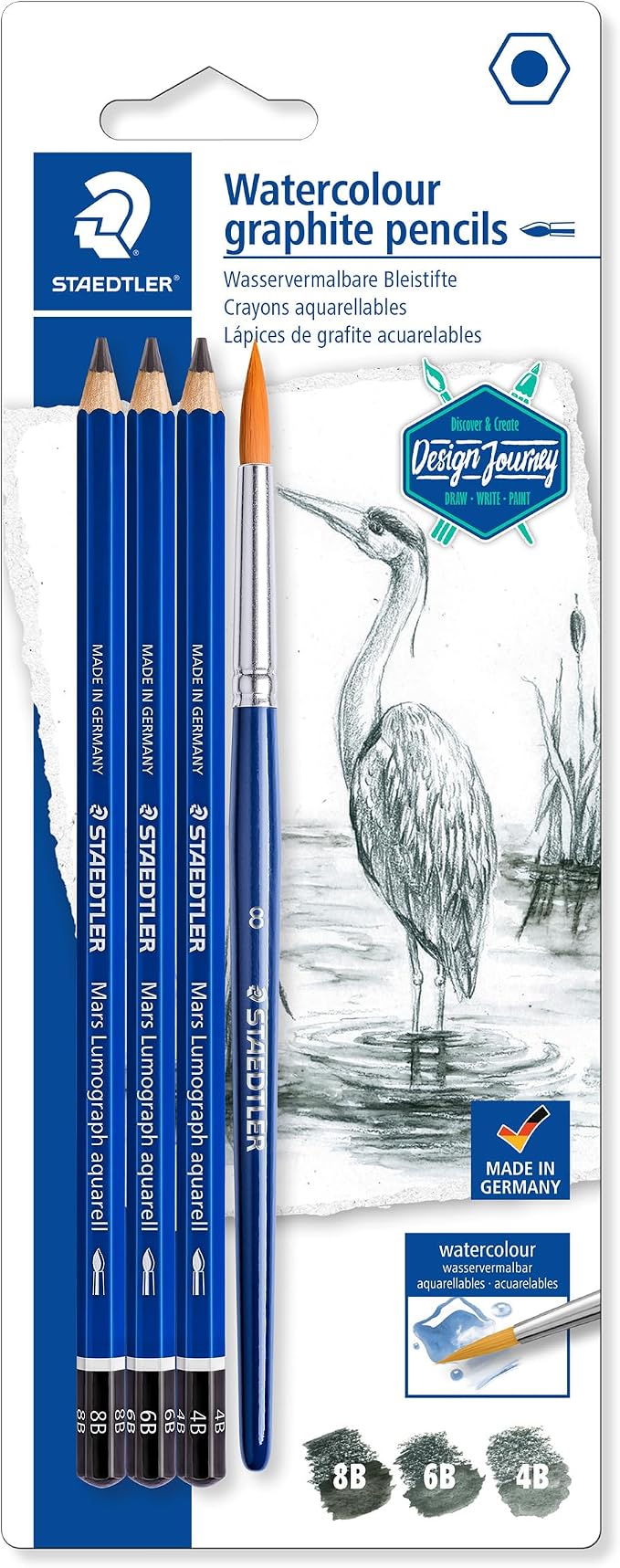 Staedtler Mars Lumograph Graphite Watercolor Pencils Kit, Set of 3, Includes Watercolor Brush, 100A-SBK4