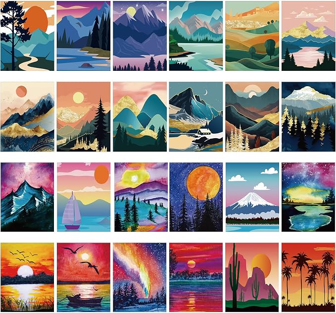 Sherr 24 Pcs Pre Drawn Canvas for Adult, Mountain, 8 x 10 Inch