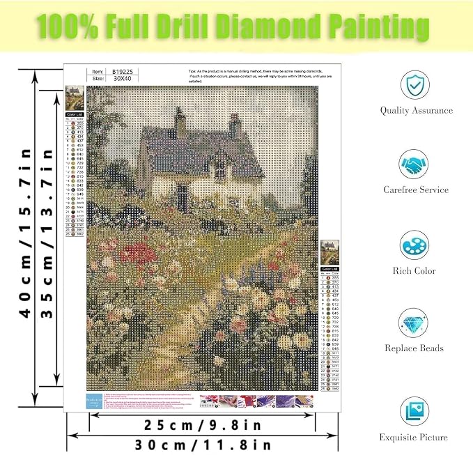 Diamond Art Painting Kits for Adults,Vintage Garden Scenery,12x16 Inch
