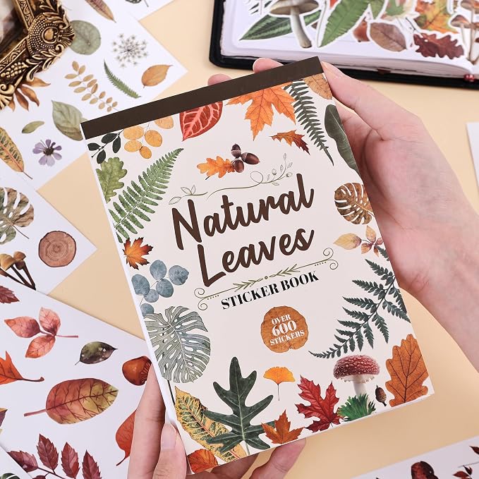 600+ Waterproof Vinyl Leaf Stickers, 30 Sheets Realistic Botanical Foliage Plant Stickers Book for Journaling Scrapbooking Water Bottle Laptop Planner Decoration, Nature-Themed DIY Supplies for Women