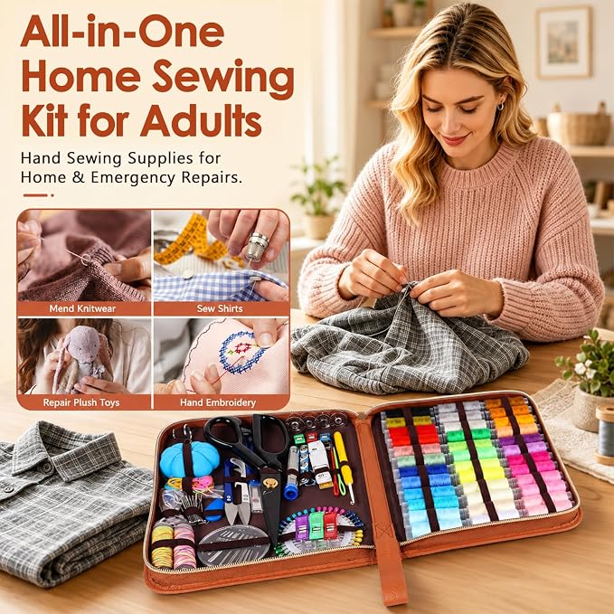 Hoarecal Sewing Kit for Adults, 241 Pcs Upgraded Needle and Thread Kit Hand Travel Sewing Supplies Repair Kits for Home Dorm College Beginners - Christmas Gifts for Mom Grandma
