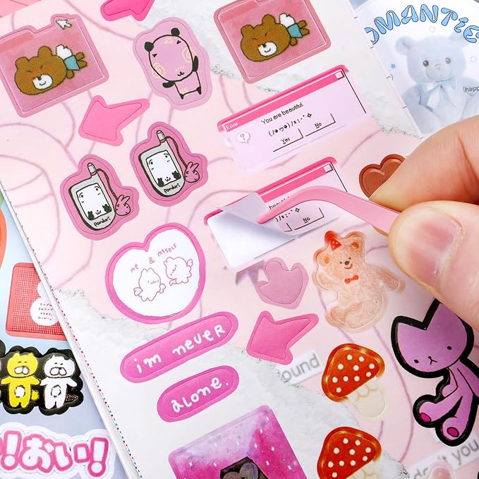 Tmtains 40 Sheets Kawaii Japanese Sticker Book for Planners Manga Books Style Sticker Aesthetic Japanese Korean Stickers Book for Adults Scrapbooking Notebook Junk Journal Supplies (Powder Blue Duo)