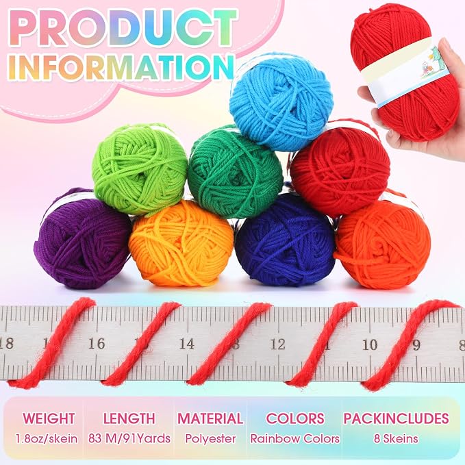 Buryeah Brown Series 8 Packs Crochet Yarn Knitting Bundle Beginner Acrylic Thread Fluffy Hand Tube Polyester Yarn Needles Bulky Kit Variety Pack 726 Yards for Weaving Crafts DIY Project Beginner