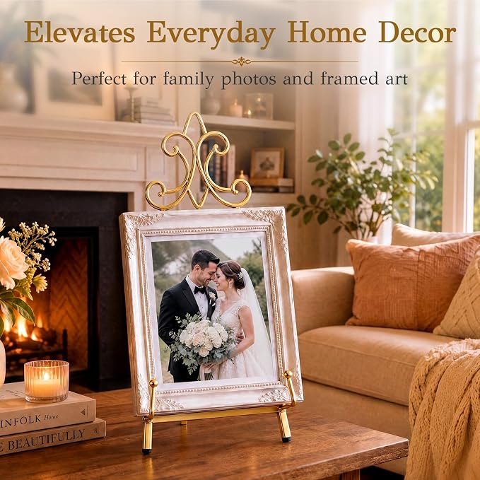 Pinkunn 19.1" H x 8.6" W Vintage Gold Metal Tabletop Easel Stand for Sign Display, Picture Holder for Wedding Table Decorations Art Stand for Painting Photos Books and Decorative Plates Pretty Easel