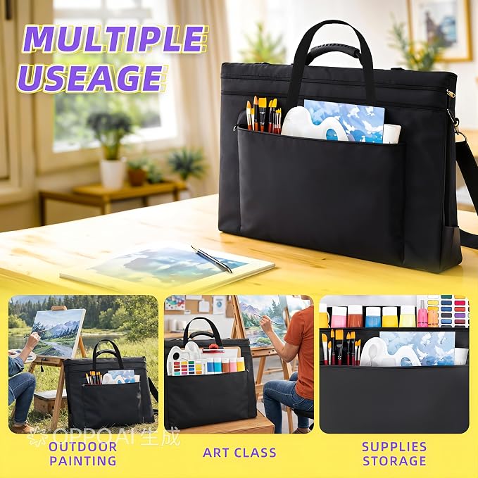 JJRING 32x42 Art Portfolio Tote Bag With Shoulder Strap, Black