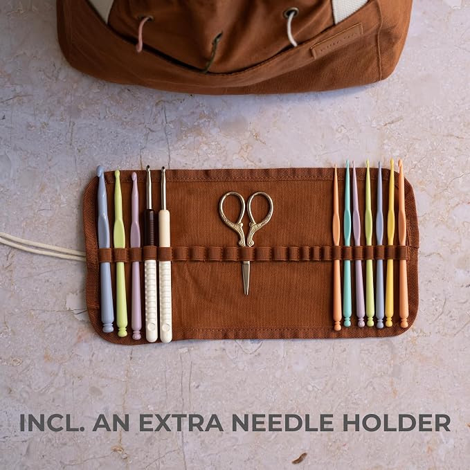 Stylish Crochet Bag Organizer for Yarn - Durable Canvas with 8 Pockets