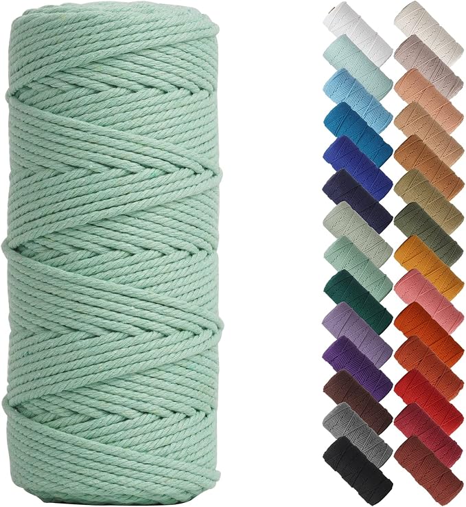 NOANTA Mint Green Macrame Cord 3mm x 109yards, Cotton Rope Macrame Yarn | Macrame Rope Supplies, 3 Strand Twisted Cotton Yarn String, Cotton Cord for Wall Hanging, Plant Hangers, Crafts, Knitting