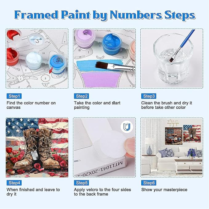 4 Pack Independence Day Paint by Numbers Kit for Adults Beginners Framed - DIY 4 of July Patriotic Adults Paint by Numbers Kits on Canvas, Small Easy Acrylic Oil Painting for Wall Decor (8 x 8 Inch)