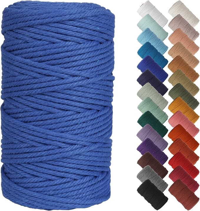 NOANTA Royal Blue Macrame Cord 4mm x 109yards, Cotton Rope Macrame Yarn | Macrame Rope Supplies, 3 Strand Twisted Cotton Yarn String, Cotton Cord for Wall Hanging, Plant Hangers, Crafts, Knitting