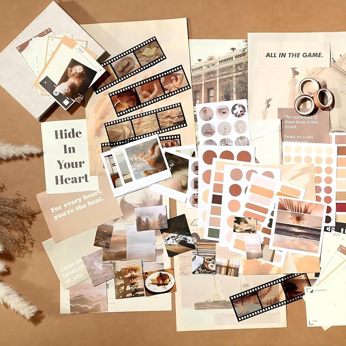 114 Pcs Aesthetic Scrapbook Kit DIY Junk Journaling Supplies, Vintage Style