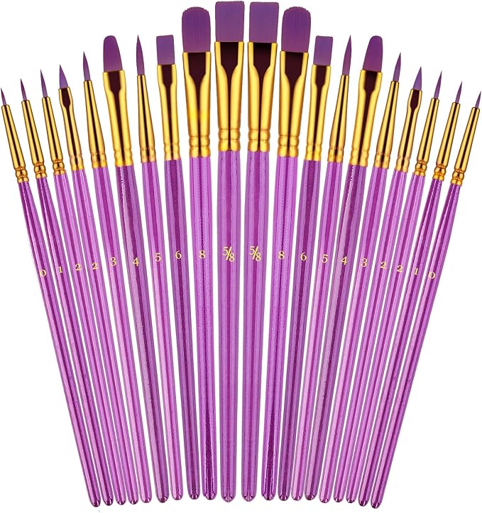 Paint Brushes Set, 20 Pcs Paint Brushes for Acrylic Painting, Oil Watercolor Acrylic Paint Brush, Artist Paintbrushes for Body Face Rock Canvas, Adult Drawing Arts Crafts Supplies, Purple | Artist Paintbrush (Nylon Hair Wood Handles) for Adult Drawing,...