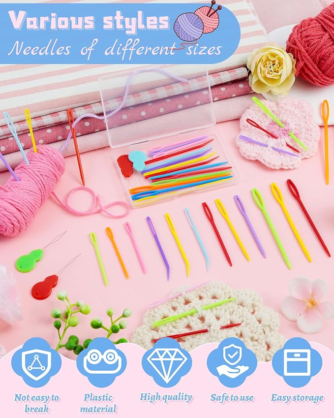 FIVEIZERO 19 Pcs Yarn Needles Set, Assorted Yarn Needles Bent Tapestry Needle Weaving Needle Darning Needles Plastic Needles Large Eye Blunt Knitting Needles for Sewing Crochet