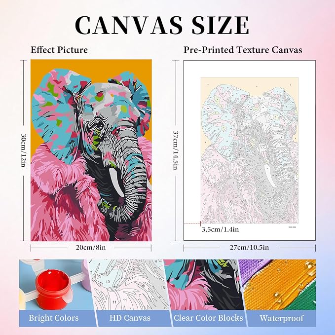 6 Pack Paint by Numbers Kit for Adults, Colorful Animal Canvas Painting Set | 8x12 Inch, DIY Acrylic Painting Craft Kit for Beginners without Frame, Relaxing Creative Hobby, Home Wall Decor, Gift