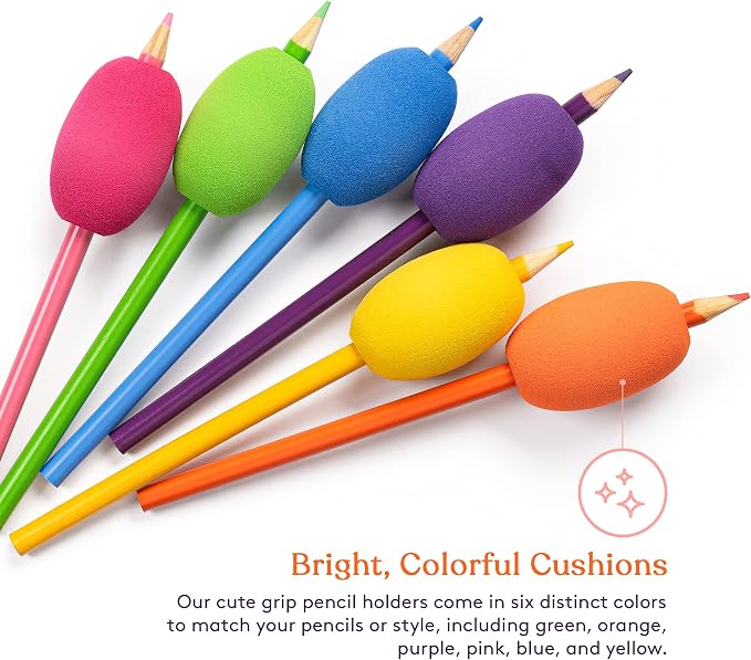 Special Supplies Egg Pen-Pencil Grips for Kids and Adults Colorful, Cushioned Holders for Handwriting, Drawing, Coloring - Ergonomic Right or Left-Handed Use - Reusable (Multicolor- 6 Pack)