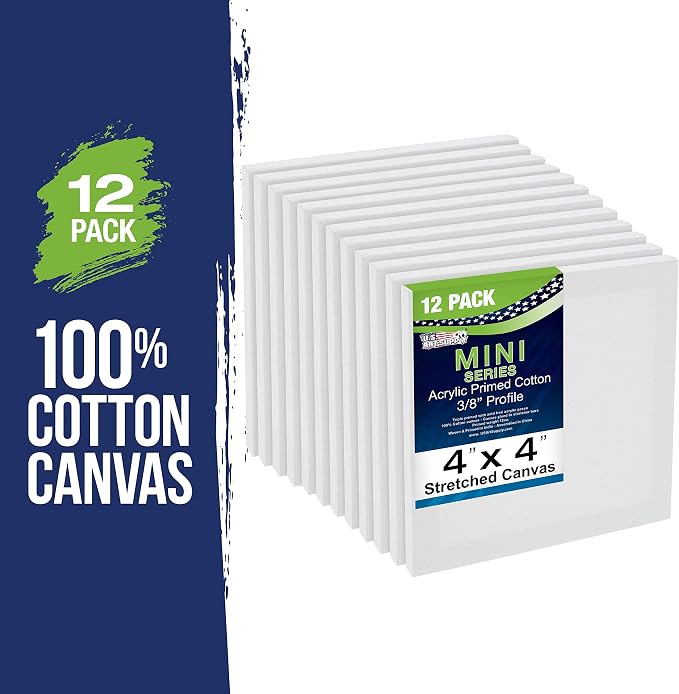 U.S. Art Supply 4"x4" Mini Square Canvases for Painting, Pack of 12