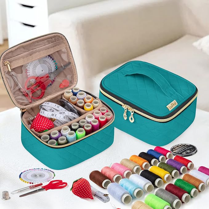 LoDrid Sewing Kit with 24 Color Threads and Sewing Accessories, Green