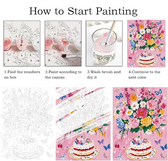ZRIZQ Flowers Paint by Numbers Kit for Adults Beginner,Birthday,16x20