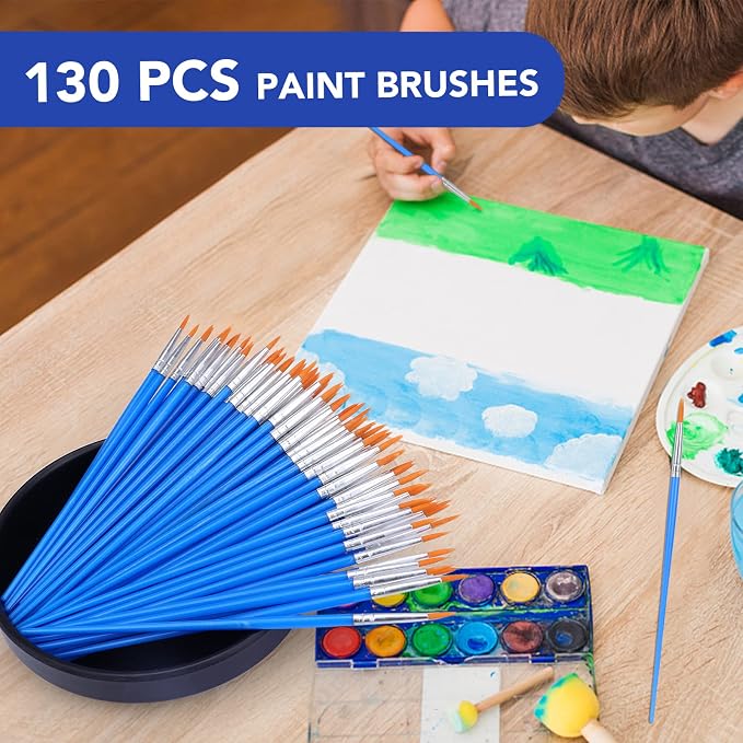 AROIC Small Paint Brushes Bulk,130pcs Nylon Hair Round Detail Brushes | Classroom Model Oil Watercolor Face Acrylic Painting,Paint Brushes Professional Artist and Kids Painting Kits