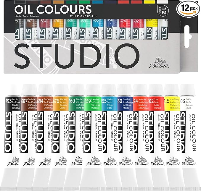 PHOENIX Oil Paint Set - 12x12ml/0.4 Fl Oz Tubes, Non-toxic Oil Based Paints for Canvas Craft Painting, Oil Painting Supplies for Artists, Adults & Beginners