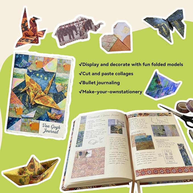 JoyCat Van Gogh Patterned Origami Paper, 50 Double-Sided Sheets, 6x6 Inch | Starry Night and sunflower-inspired designs bring bold Post-Impressionist color to origami, cards and creative paper crafts.