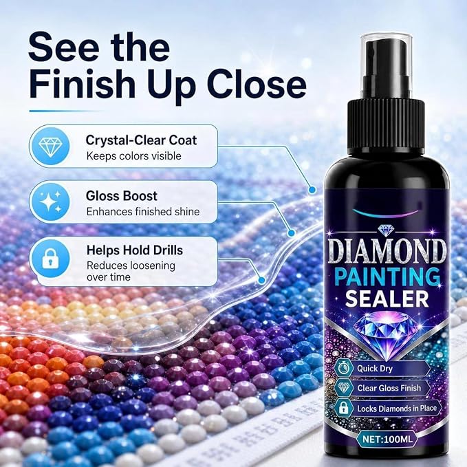 Diamond Art Sealer Spray Accessories 100ml, 30 Minutes Fast Drying, Secure Diamond Fixing & High Gloss Finish, Diamond Art Tools & Accessories, Simple Spray Application, No Brush Required (1 Pack)