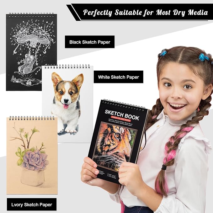 5.8 x 8.3In Sketch Book Set for Kids, 100 GSM Spiral Sketch Drawing Pad