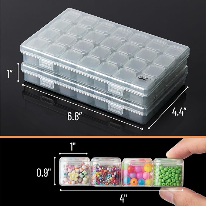 Mr. Pen- Bead Storage Containers, 28 Grids, 2 Pack, Grey | 160 pcs Label Stickers, Transparent, Small Bead Organizer Box, Diamond Art, Diamond Painting Organizer