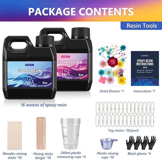 KISREL Epoxy Resin Kit 16OZ with Keychain Earring Molds, Tools for Beginner | 25-Cavity Clear Epoxy Resin with Silicone Earring Molds Ideal for Making keychains, Craft Works
