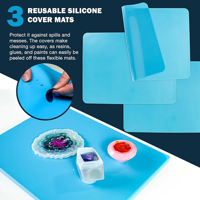 Pouring Masters Leveling Board for Epoxy Resin & Acrylic Pouring, 16" x 12" | Self Leveling Table with 3 Silicone Mats - Precision Adjustable Resin Table for Arts & Crafts Projects, Molds