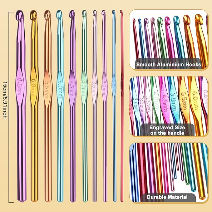 Aeelike 1093 Yards for Crocheting, Crochet Starter Kits, Black | Crochet Kit with Everything include 1093 Yards Yarn, Aluminum Crochet Hooks,Step-by-Step Instruction and Black Organiser Bag