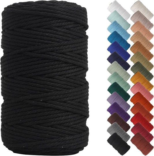 NOANTA Black Macrame Cord 4mm x 109yards, Colored Cotton Rope Macrame Yarn | Macrame Rope Supplies, 3 Strand Twisted Cotton Yarn String, Cotton Cord for Wall Hanging, Plant Hangers, Crafts, Knitting