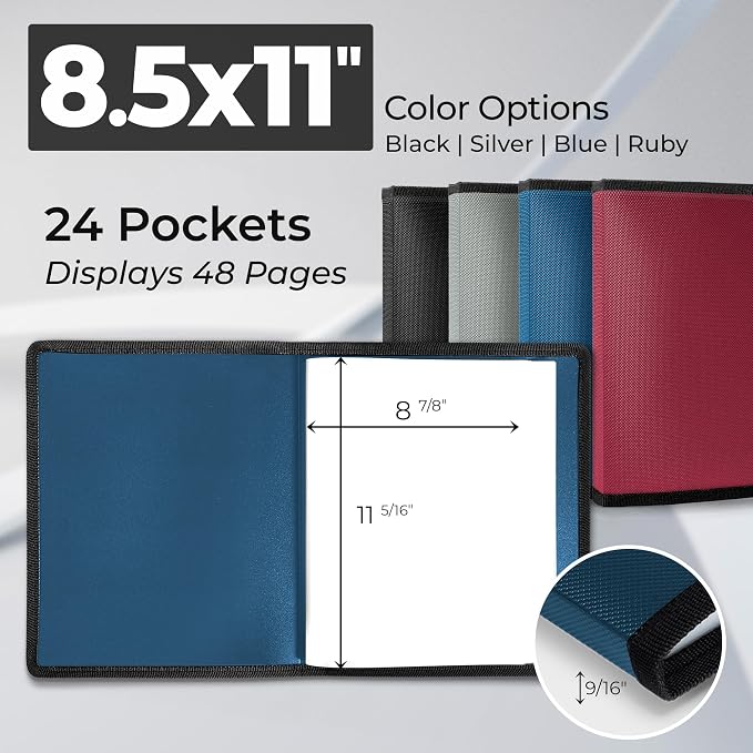 Dunwell Art Portfolio 8.5x11, 24 Pockets, Displays 48 Pages, Blue