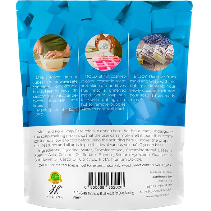 velona 2 lb - Goat Milk Soap Base, Pre-Cut Cubes, SLS/SLES Free