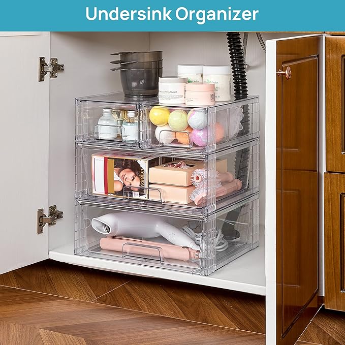 Vtopmart Clear Stackable Storage Drawers, 5 Pack Wide Storage Set