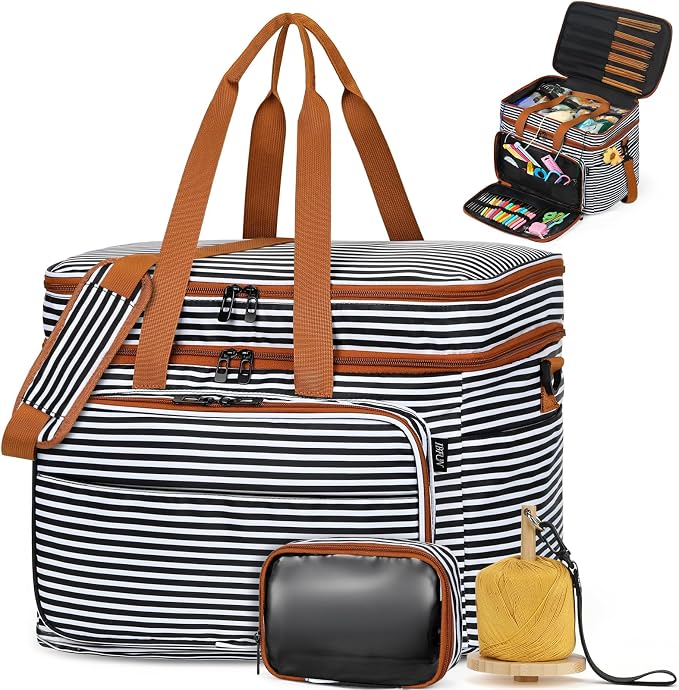 Crochet Organizer Bag with Yarn Holder, Large Yarn Storage for Accessories