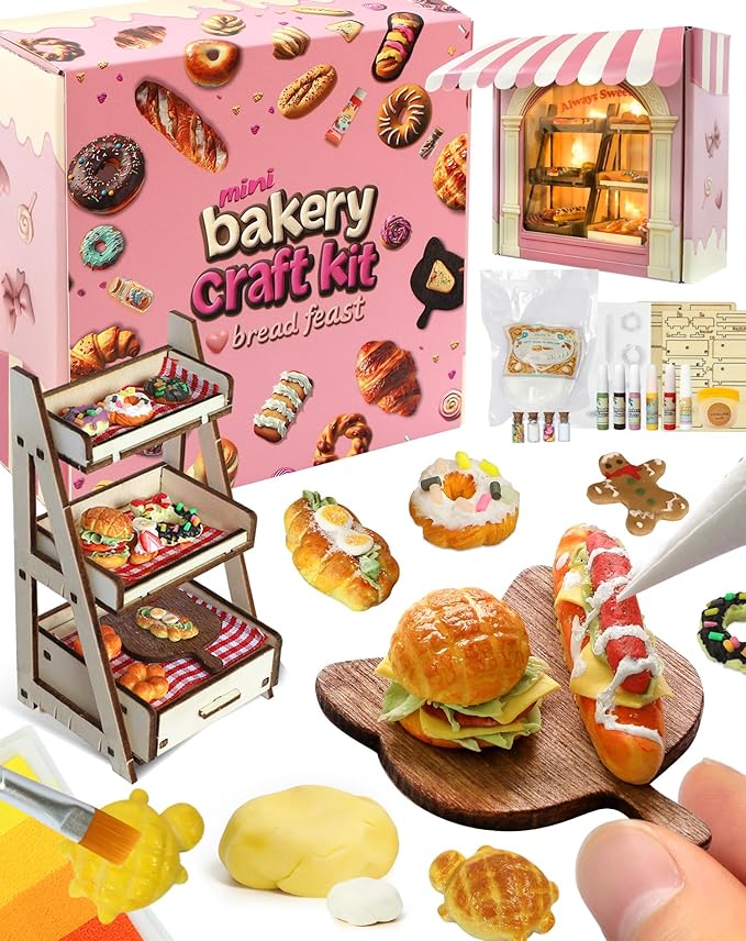 iLAND Craft Sets for Girls Ages 8-12 Creative Clay Bakery Crafting Kit, Fun DIY Arts and Crafts for Kids 8-10, Family Game Night Activities, Cute mini food Tween Girl Toy Birthday Gifts for 9 Year Old