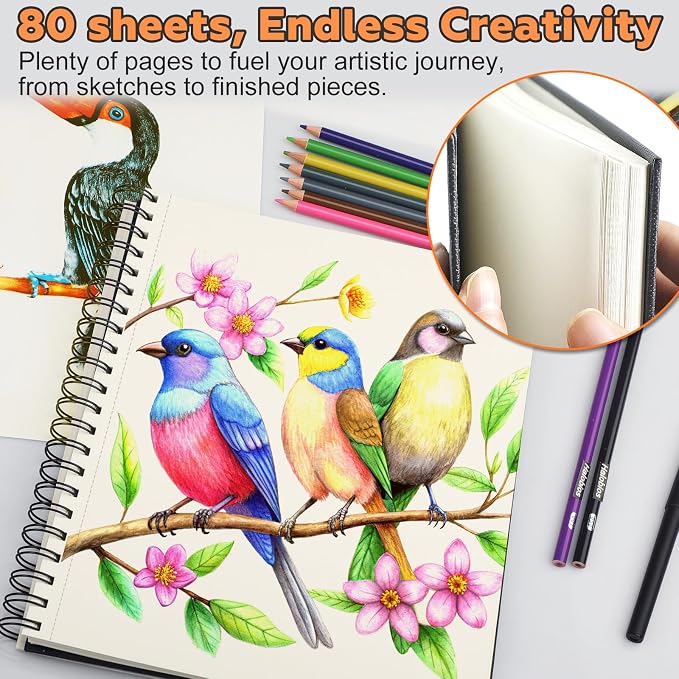 Joibabe 5.5" x 8.5" Sketch Book ，2 Pack 80-Sheets (68lb/100gsm)，Double-Sided Hardbound Sketchbook, Spiral Bound,Acid Free Paper Painting Drawing Writing Sketching Pad for Kids Adult Teens Girls Boys