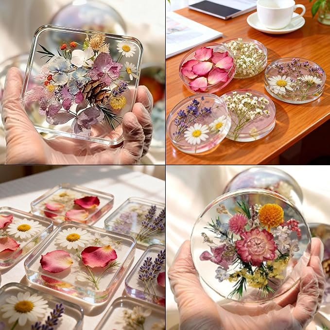 12Cavity Deep Resin Coaster Molds,4 Inches Coaster Silicone Molds for Resin | Round and Square Coaster Molds for Epoxy Resin,Coaster Epoxy Resin Molds for Flower Bouquet Preservation,Cups Mats,DIY Craft