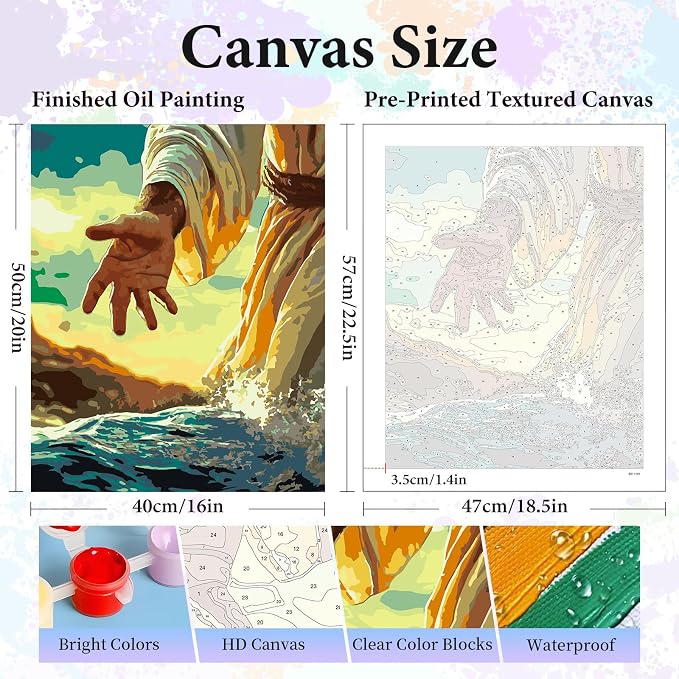 Camocin Paint by Numbers Kit for Adults, Jesus Number Painting Canvas Kit | DIY Acrylic Painting Set for Beginners, Stress Relief Relaxing Craft, Home Wall Decor, Holiday Gift for Adults, 16x20 Inch
