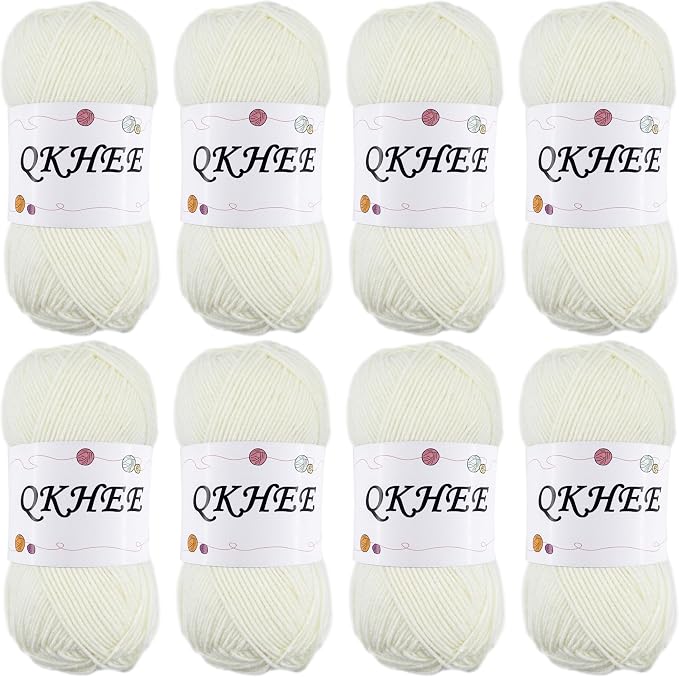 Yarn for Crocheting and Knitting 8 * 1.76 Oz (50G) /195yd, Fine/Fingering Weight (1), 60% Cotton 40% Acrylic Soft Yarn kit for Making Granny Squares and amigurumi (MilkyWhite)