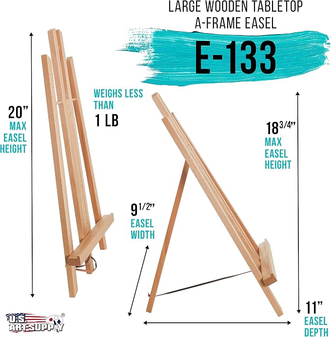 U.S. Art Supply 18" Large Tabletop Display Easel - Beechwood, Pack of 1 | Artist A-Frame Display Stand, Wooden Easel for Painting, Canvas Stand, Classrooms Events Photo Picture Sign Holder