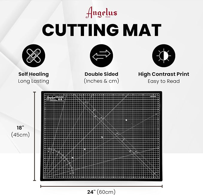 Angelus Self-Healing Cutting Mat, Double Sided, Non-Slip, Durable, Scratch-Resistant Rotary Cutting Board for Leather, Craft, Fabric, Quilting, Sewing, Scrapbooking Projects (18" x 24")