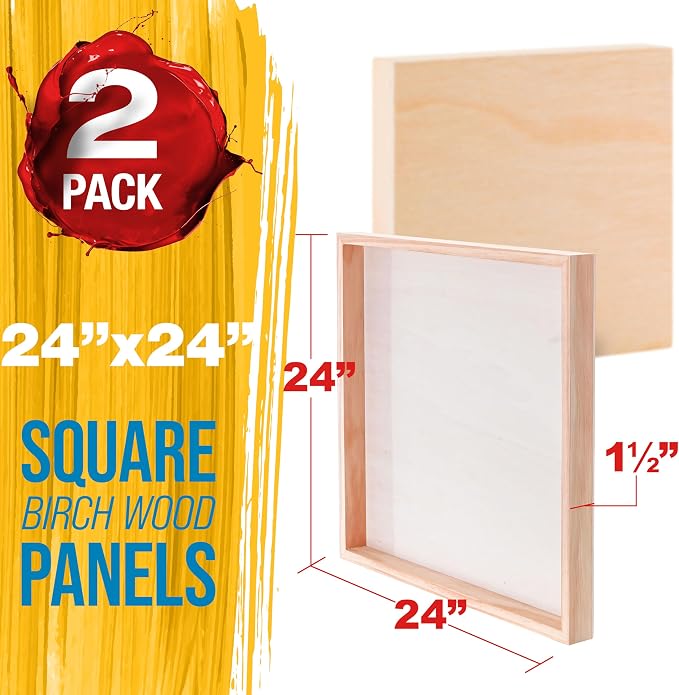 U.S. Art Supply 24" x 24" Unfinished Cradled Wood Panels for Painting