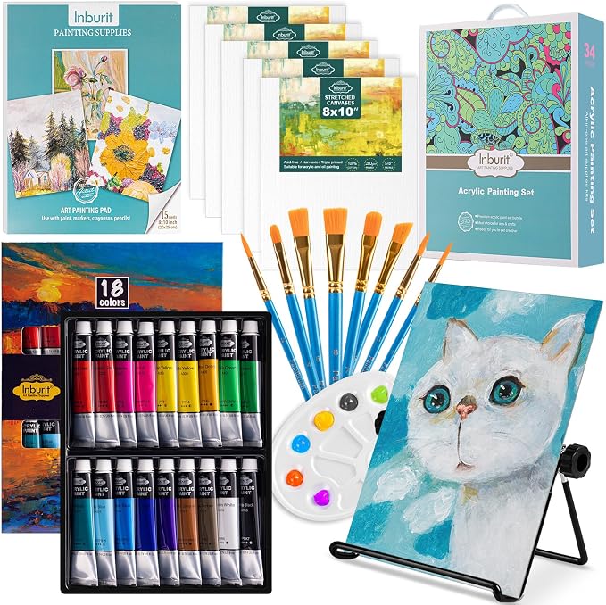 Inburit Acrylic Paint Set for Kids & Adults, Art Supplies Kit with Canvas