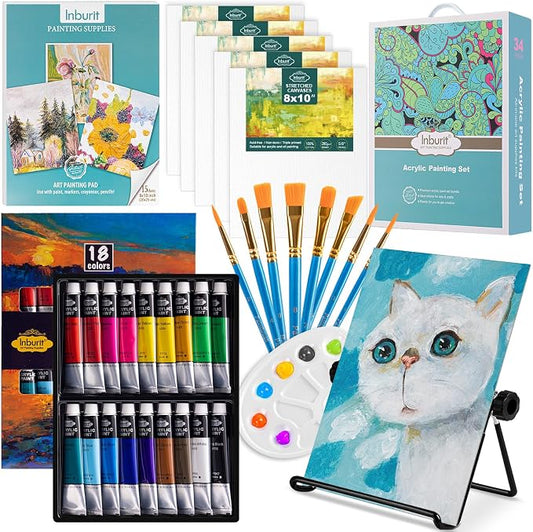 Inburit Acrylic Paint Set for Kids & Adults, Art Supplies Kit with Canvas