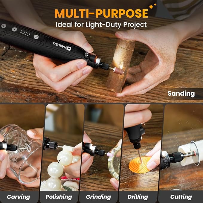HARDELL Mini Cordless Rotary Tool Kit, 5-Speed for 3D Printer Sanding | Engraving Pen, 69 Accessories, 5000-18000RPM, 2000mAh, LED Light, for Precision Polishing, Drilling, Carving, DIY Crafts