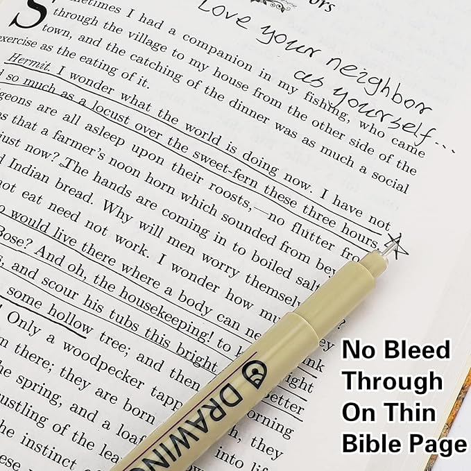 Muchcute Extra Fine Point Writing Pens,6 Black 0.25mm Smooth No Bleed Bible | Ultra Thin Annotation Pen Journaling Bible Study Supplies, Waterproof 01 Micro Line Tip Fineliner Gel Felt Ink Markers Stuff