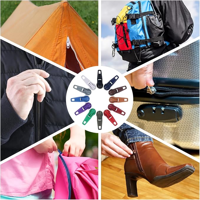 DOITEM 96Pcs Zipper Repair Kit: 3# Zipper Pull Rescue Kit for Clothing, Jackets, Purses, Luggage (12 Colors)