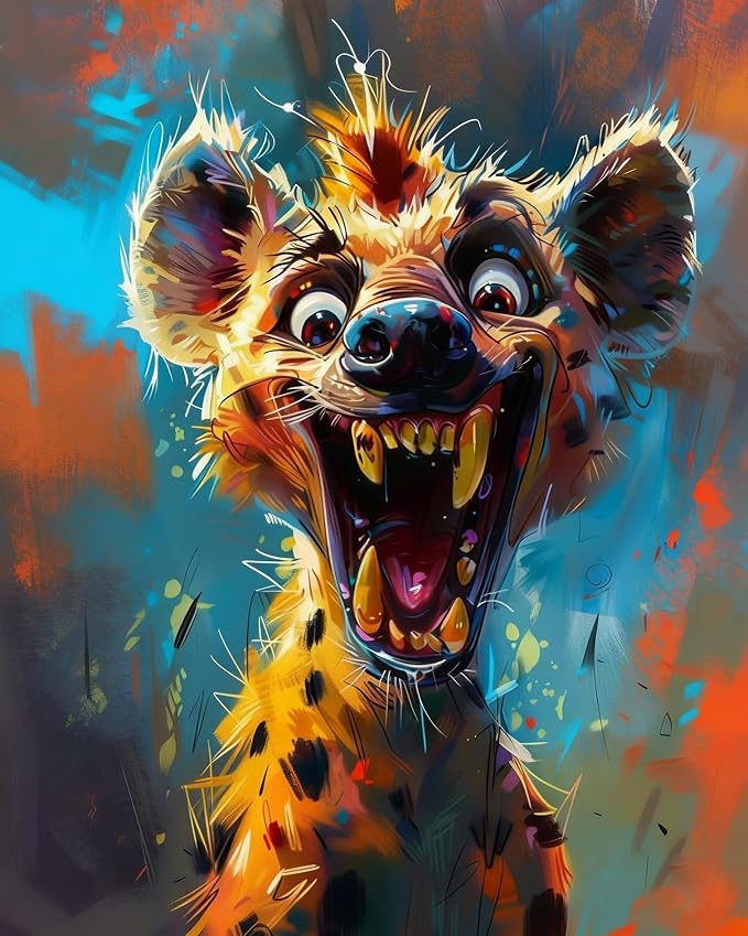 FunLynJoy Paint by Numbers for Adults Beginner, Funny Animals Paint by Numbers Funny Pet 16 x 20 Inch (Hyenas)