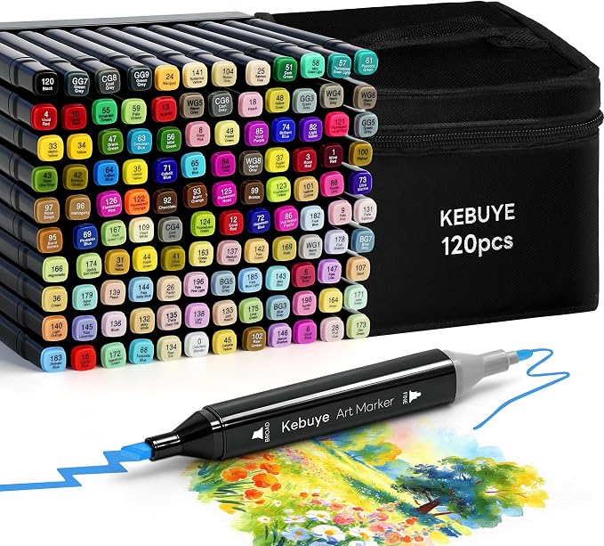 120 Colors Alcohol Markers Set - Dual Tips Blender Art Markers for Drawing | Color Markers for Sketching Coloring Artist Pens and Underlining - Professional Permanent Sketch Markers for Kids Adult
